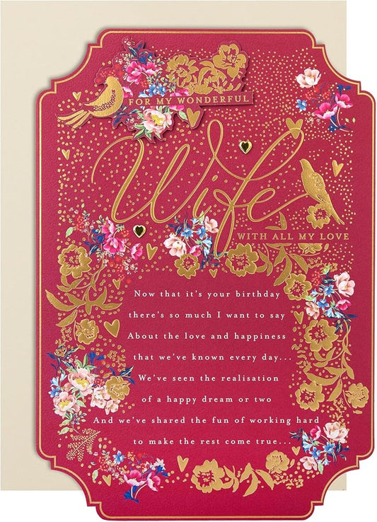 Pink Traditional Floral Design with Heartfelt Verse Wife Birthday Card
