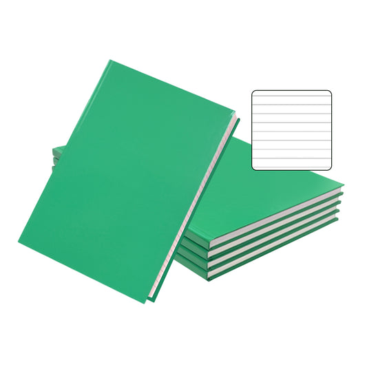 Pack of 5 A4 160 Pages 8mm Ruled Green Casebound Notebooks