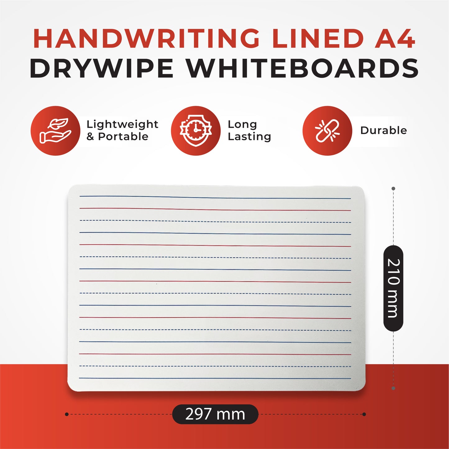 Pack of 72 Handwriting Lined A4 Drywipe Whiteboards