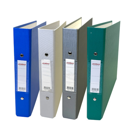 Pack of 4 A5 Paper Over Board Ring Binders – White, Grey, Blue, Green