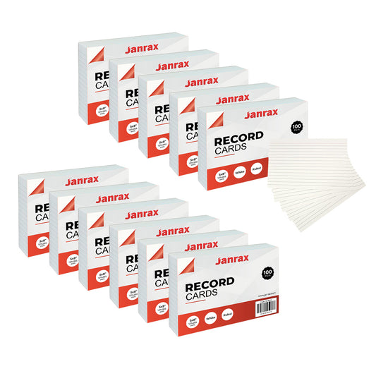 Pack of 1200 White Ruled 8x5" Record Cards – Lined Study Index Cards for Notes, Revision