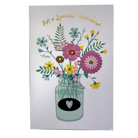Special Grandma Flower Pot Design Foil Finished Birthday Card 