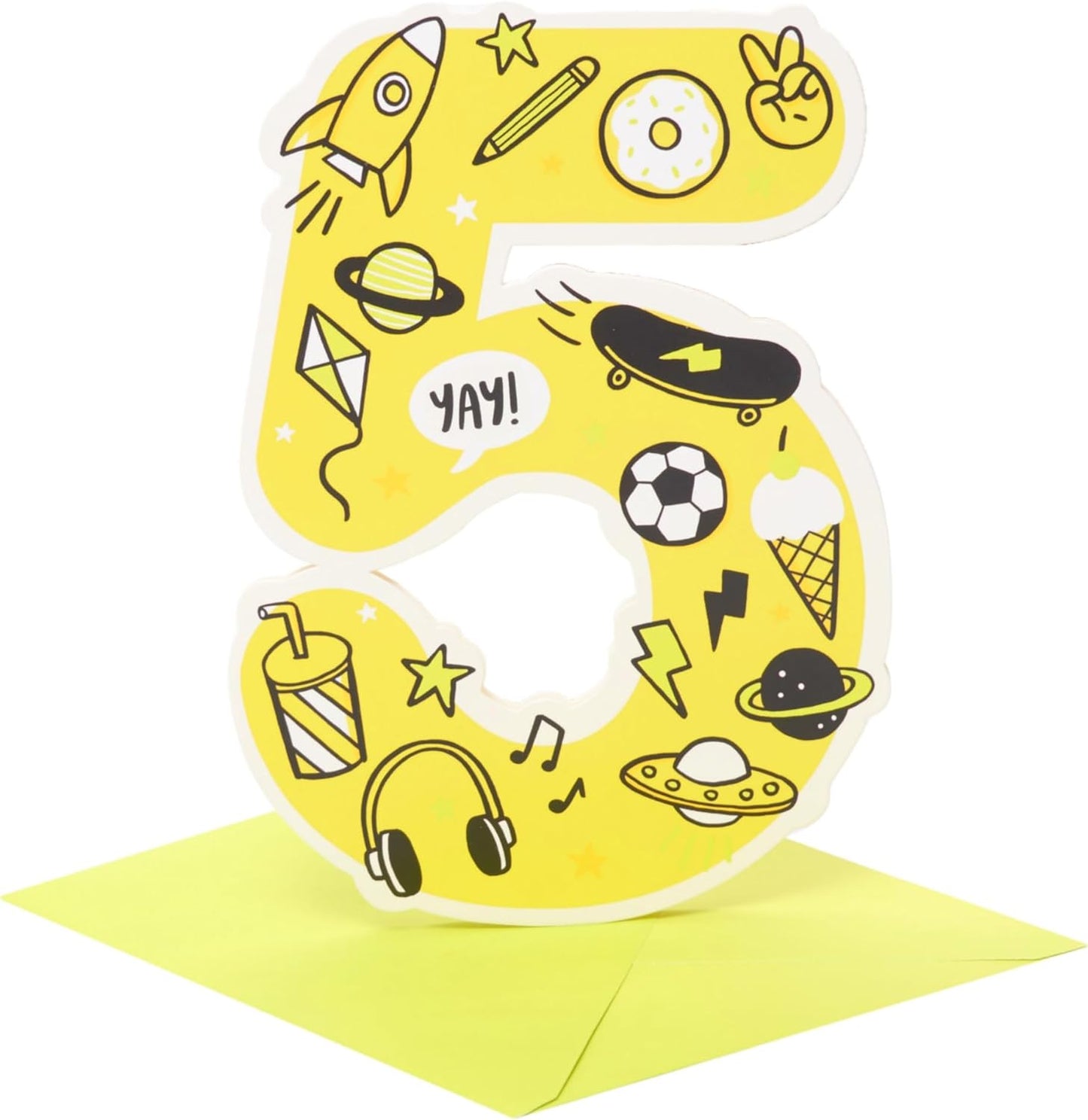 Bright Yellow Design Age 5 Birthday Card