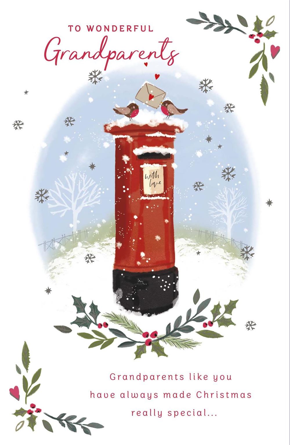 Robins and Snow Flakes Design Grandparents Christmas Card