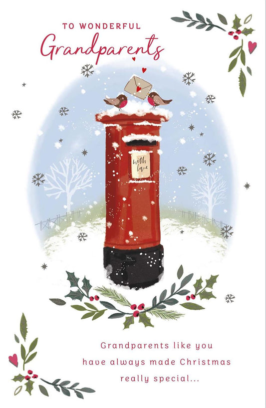 Robins and Snow Flakes Design Grandparents Christmas Card