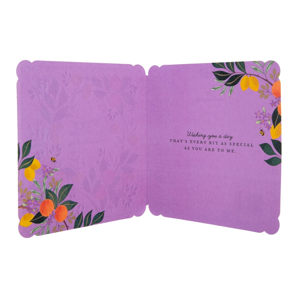 Lemon & Oranges Flower Border Design Wife Birthday Card