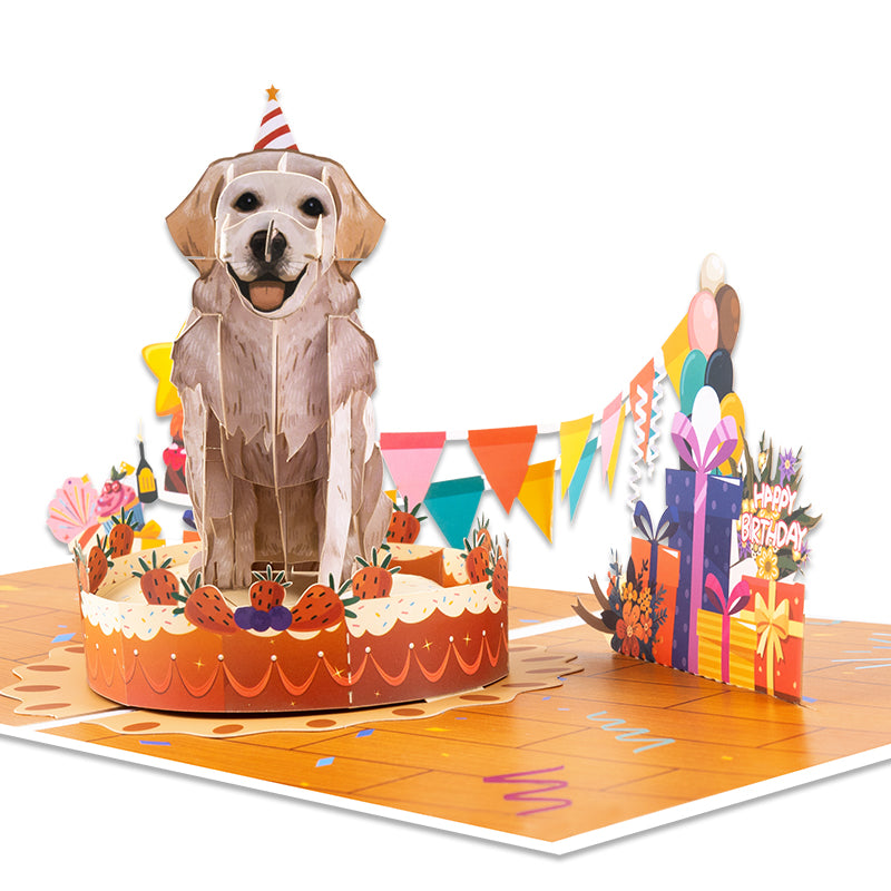 Party Pup 3D Dog on Cake Pop Up Birthday Card