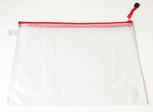 Pack of 12 A5 Red Zip Strong Mesh Bags - Tough Waterproof Storage