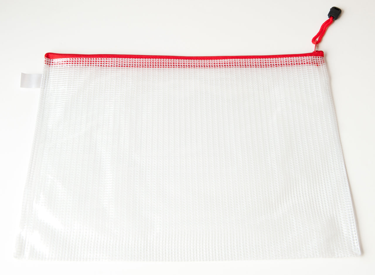 Pack of 12 A5 Red Zip Strong Mesh Bags - Tough Waterproof Storage