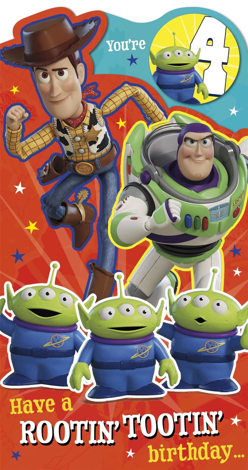 Toy Story 4th Birthday Card with Free Badge, Rootin' Tootin' Theme