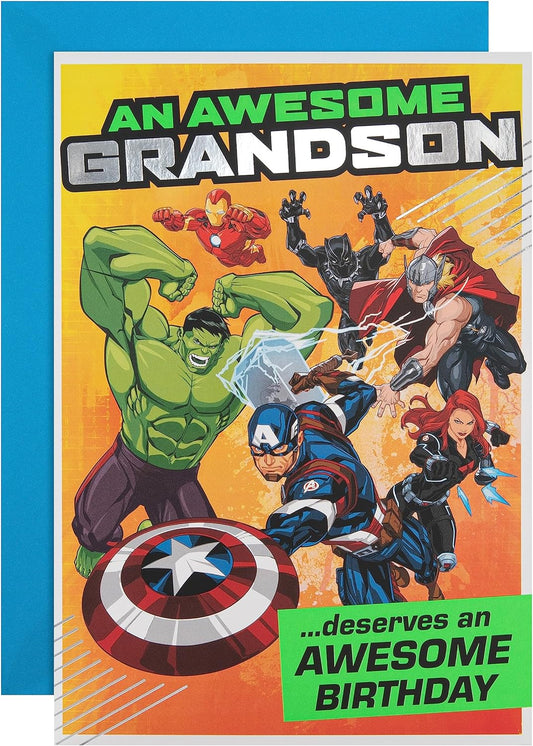 Marvel Superheroes Design Grandson Birthday Card with Activity
