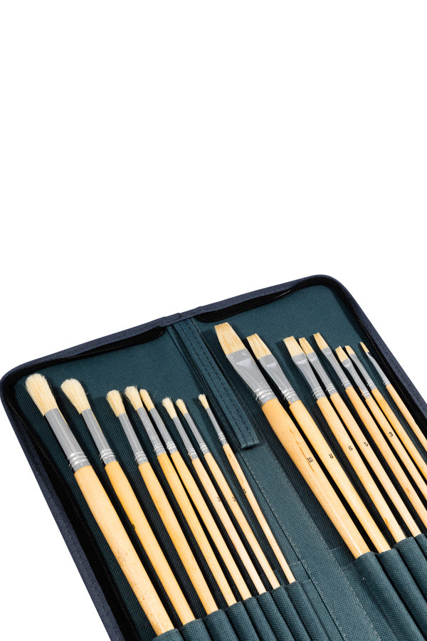 Set of 16 Oil Acrylic Paint Brushes With Zipper Case
