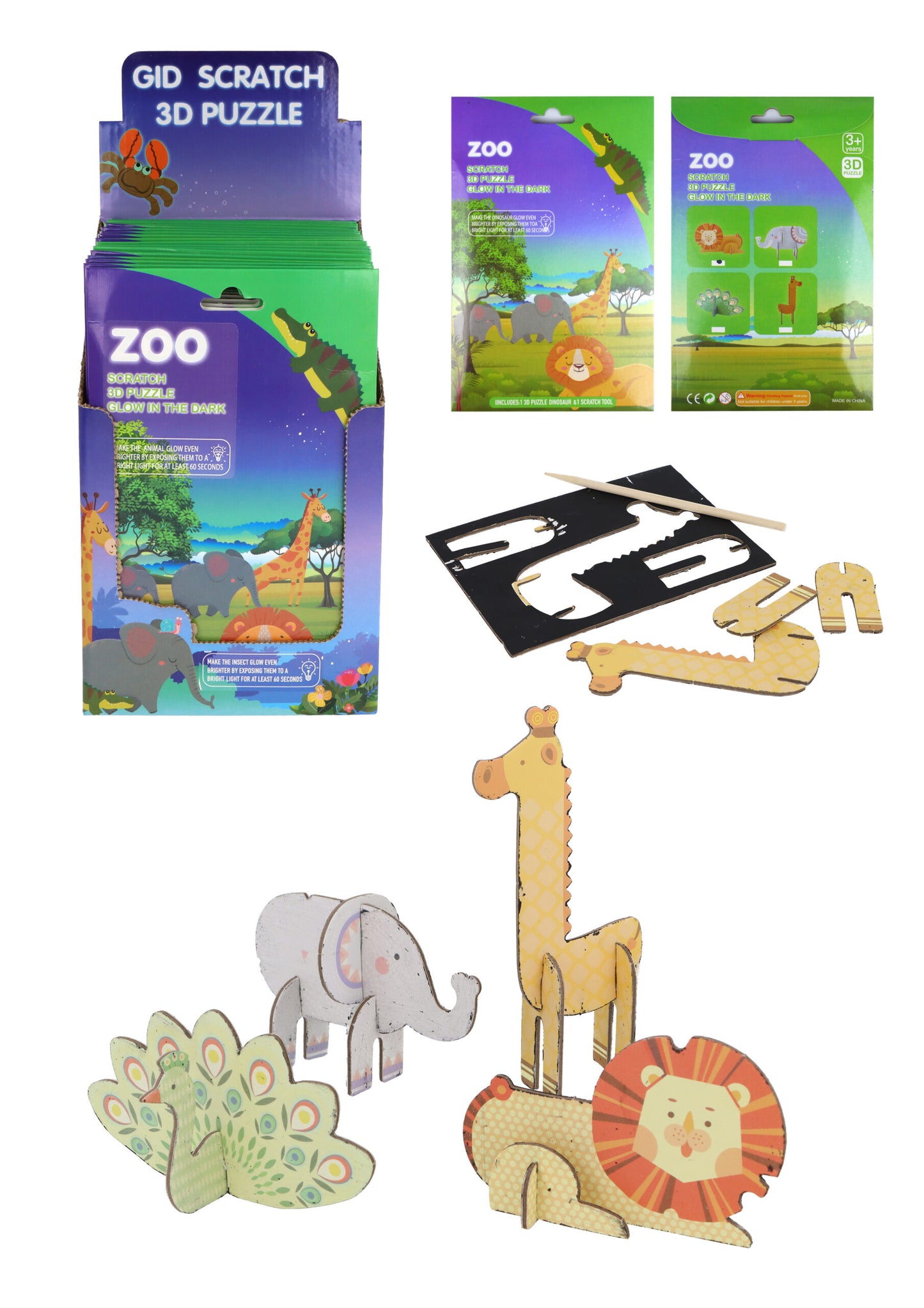 Zoo Animal Magic Colour Scratch 3D Puzzle (Glow In The Dark)