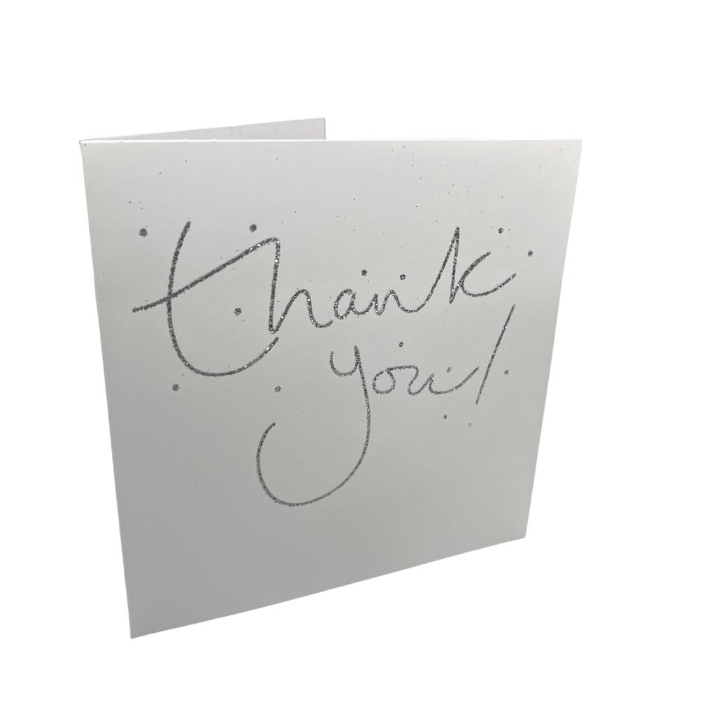 Pack of 60 Foil Silver Text and Stars Thank You Cards