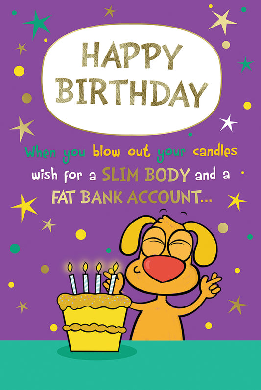 Cute Dog With Cake Design Open Birthday Witty Words Card