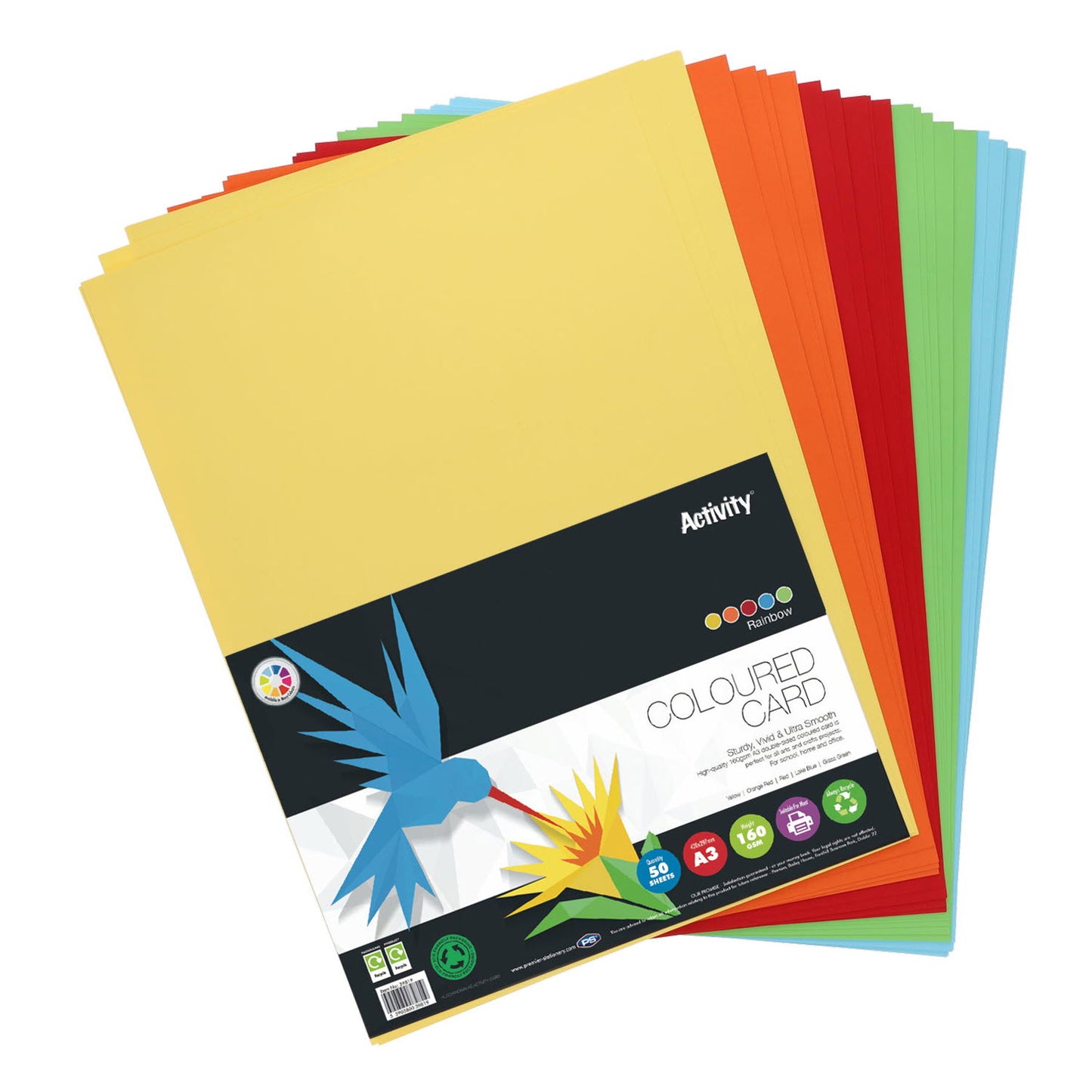 A3 160gsm 50 Rainbow Card Sheets by Premier Activity