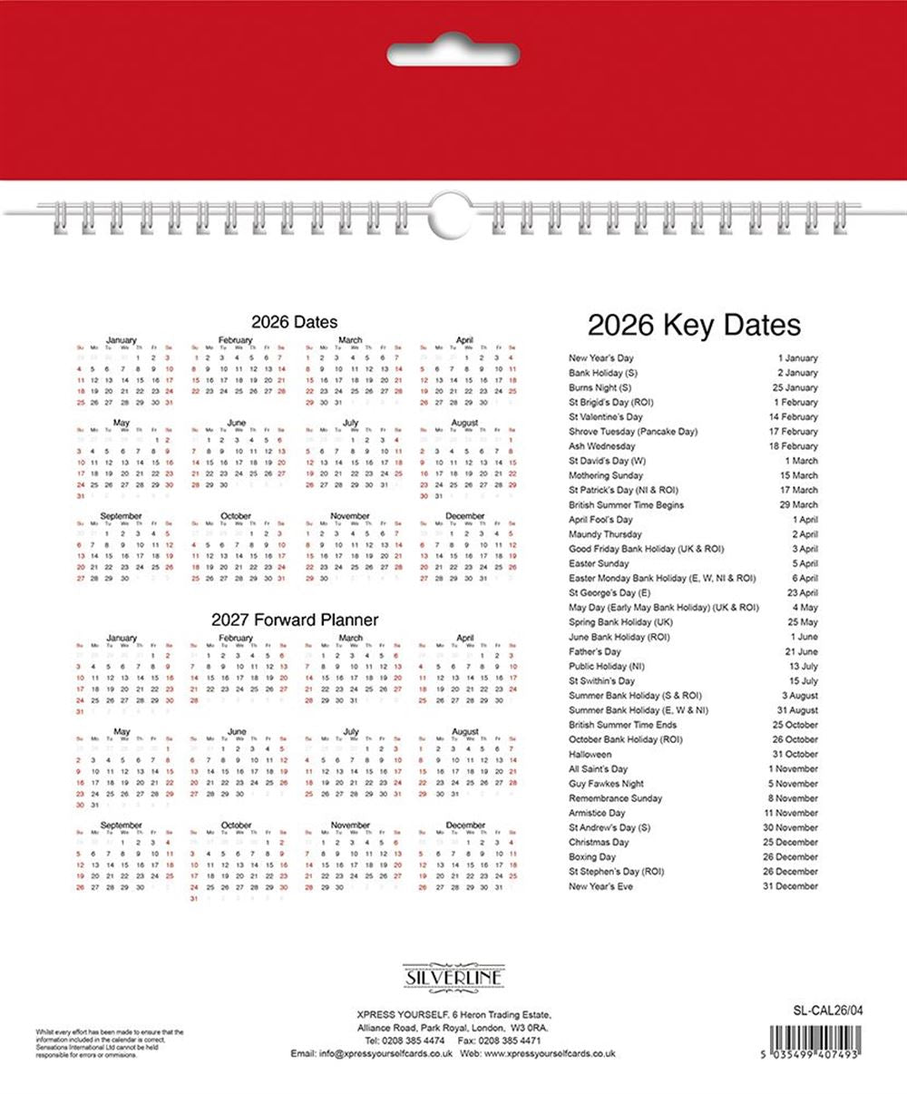 3 Month To View Calendar 2026 – 252mm x 244mm