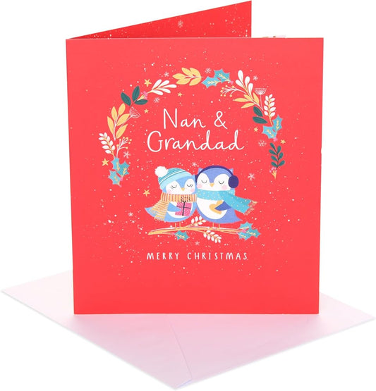 Owls in Wreath Nan & Grandad Christmas Card