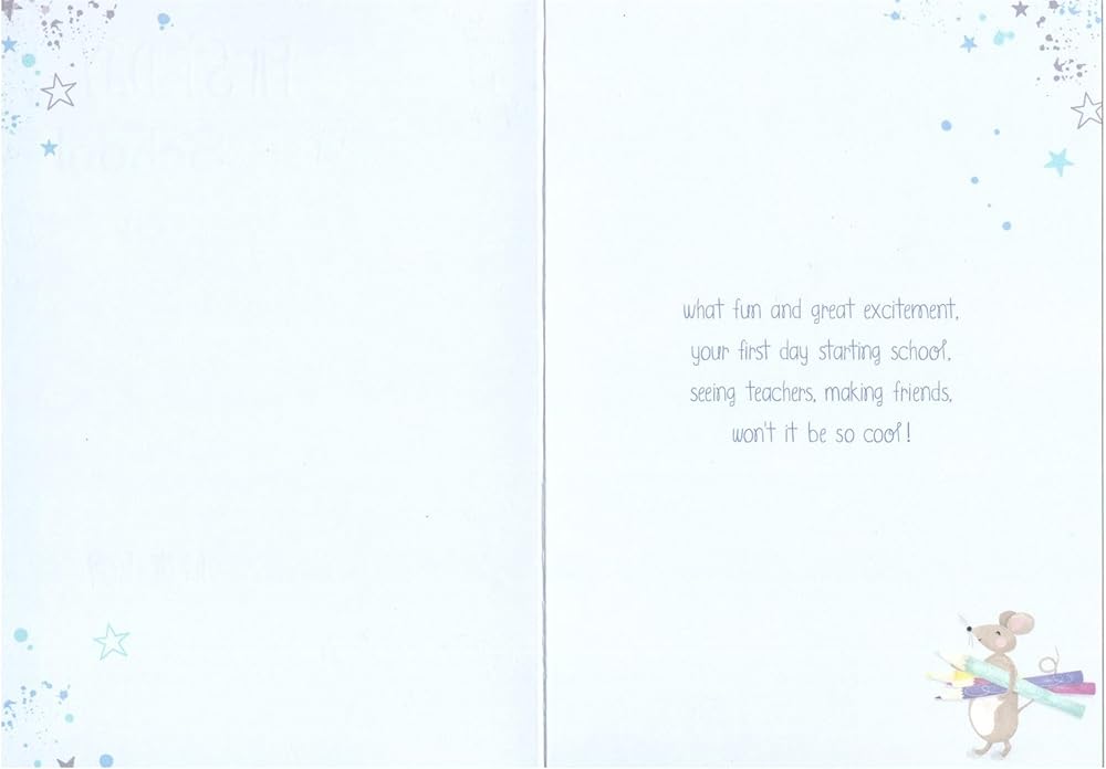 Animals Carrying Stationery For Boy Happy First Day At School Card