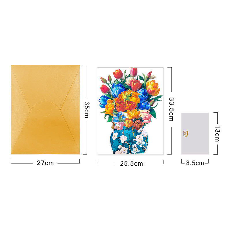Tulip Harmony 3D Pop Up Vase Greeting Card - Birthday Anniversary Mother's Valentine's Day