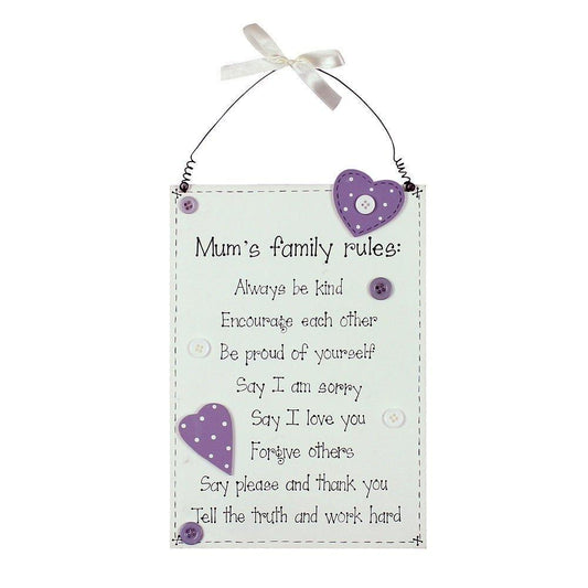 Mum's Family Rules Petty Wooden Hanging Plaque Anytime Gift For Mum