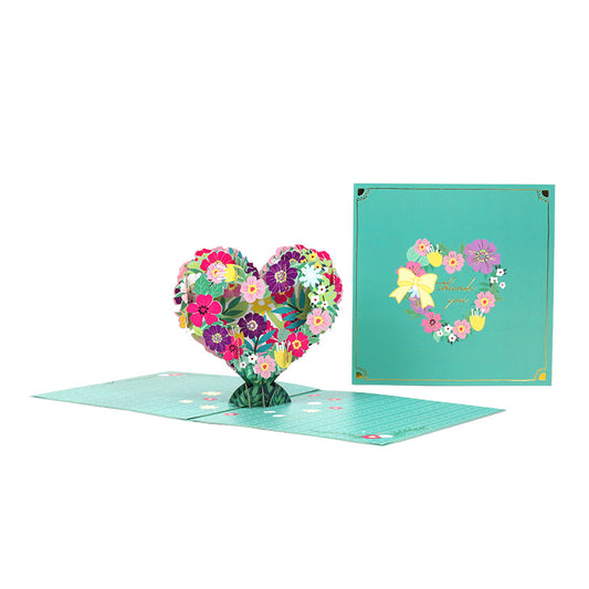 Floral Heart Wreath 3D Pop Up Thank You Card