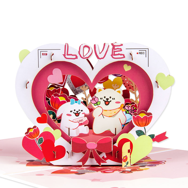 Cute Puppies & LOVE Theme Romantic 3D Pop Up Card