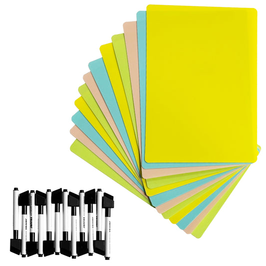 Pack of 12 A4 Assorted Coloured Whiteboards with 12 White Board Marker Pens