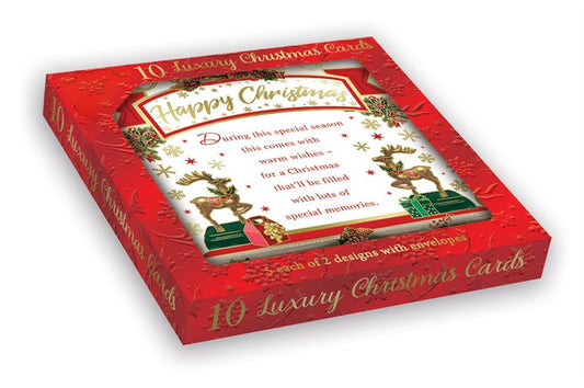 Pack of 10 Reindeer & Holiday Wishes Christmas Boxed Cards