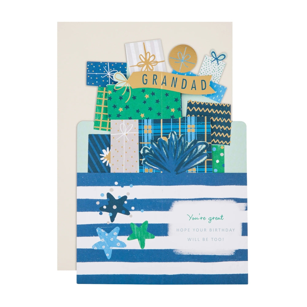 3D Pop-Up Stack of Presents Design Grandad Birthday Card