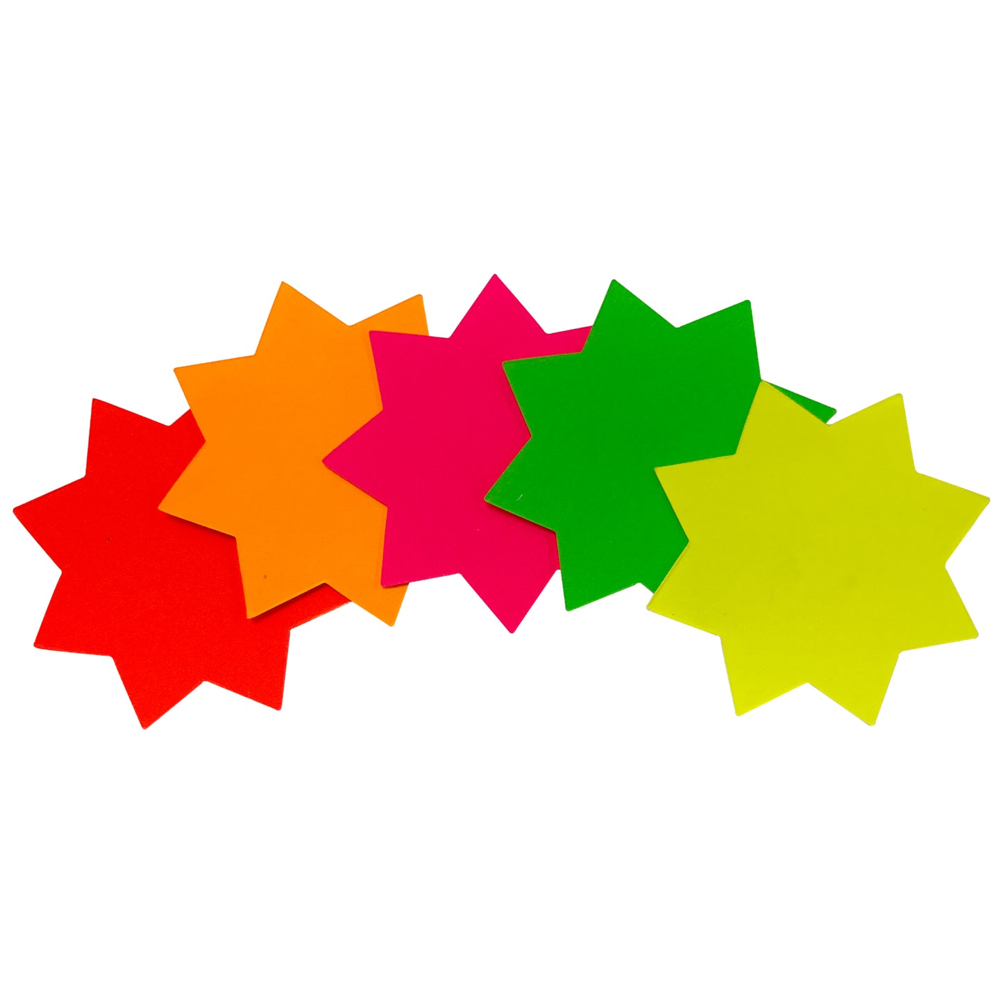 Pack of 60 Assorted Coloured Neon Fluorescent Stars 75 x 75mm