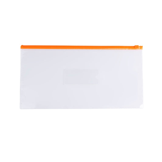 Pack of 12 DL Clear Zippy Bags with Orange Zip