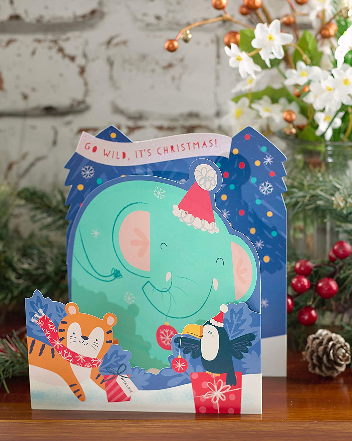 Kids Christmas Card Go Wild Cute Elephant Design 