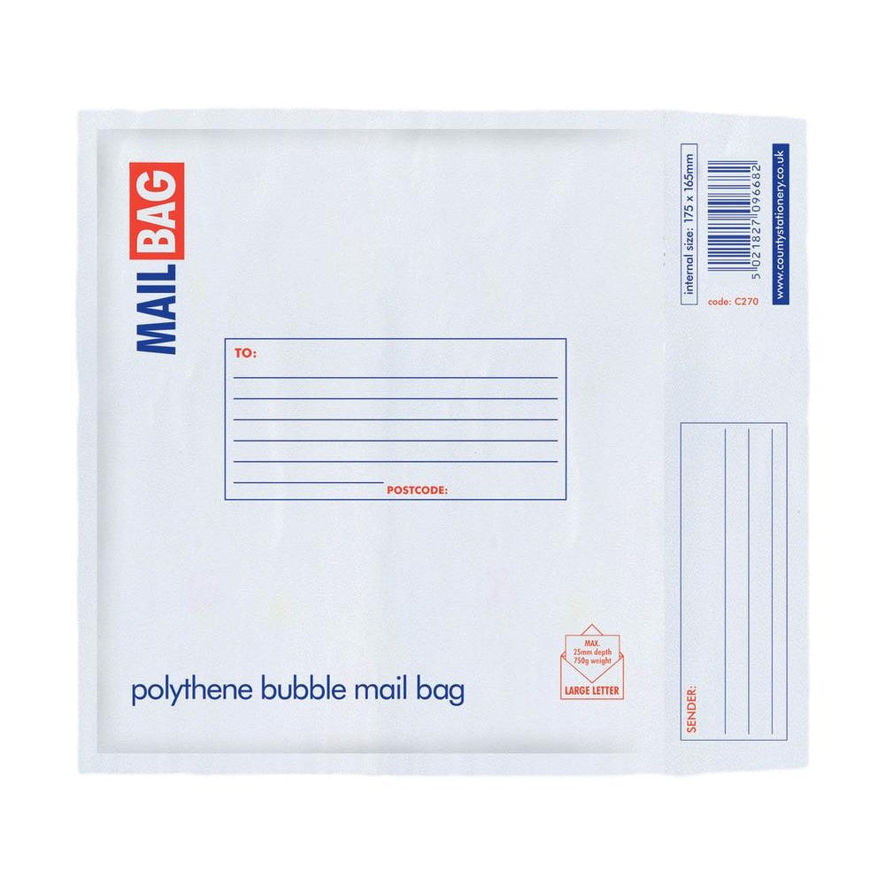 Pack of 10 CD Size Polythene Bubble Mail Bags 175 x 165mm