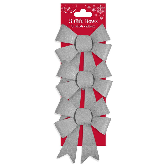 Pack of 3 Silver Christmas Present Gift Bows