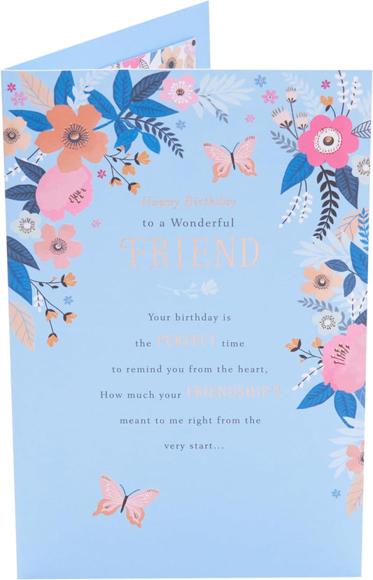 Pink & Blue Floral Design Friend Birthday Card