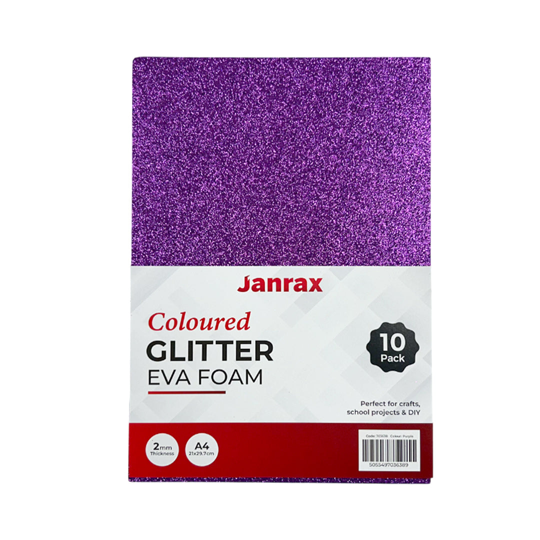 Pack of 200 A4 Purple Glitter EVA Foam Sheets