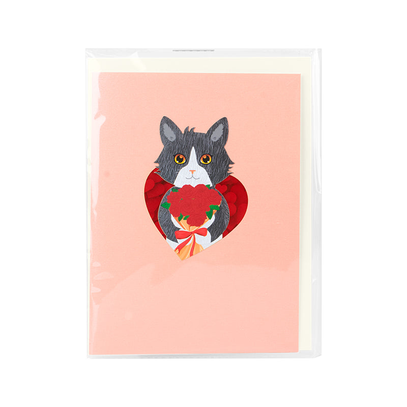 Cat with Red Roses 3D Pop Up Valentine’s Day Card