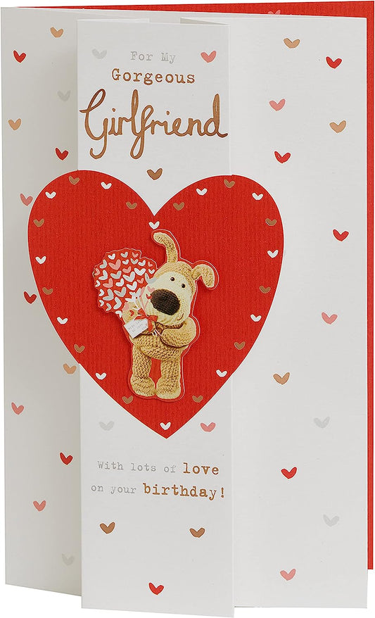 Cute Boofle Design Holding A Bouquet Of Flowers Girlfriend Birthday Card
