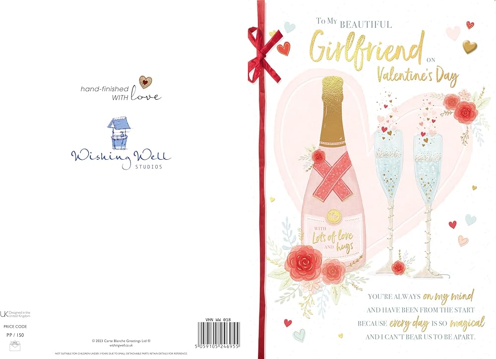 Champagne And Glasses Beautiful Girlfriend Luxury Handmade Valentine's Day Card