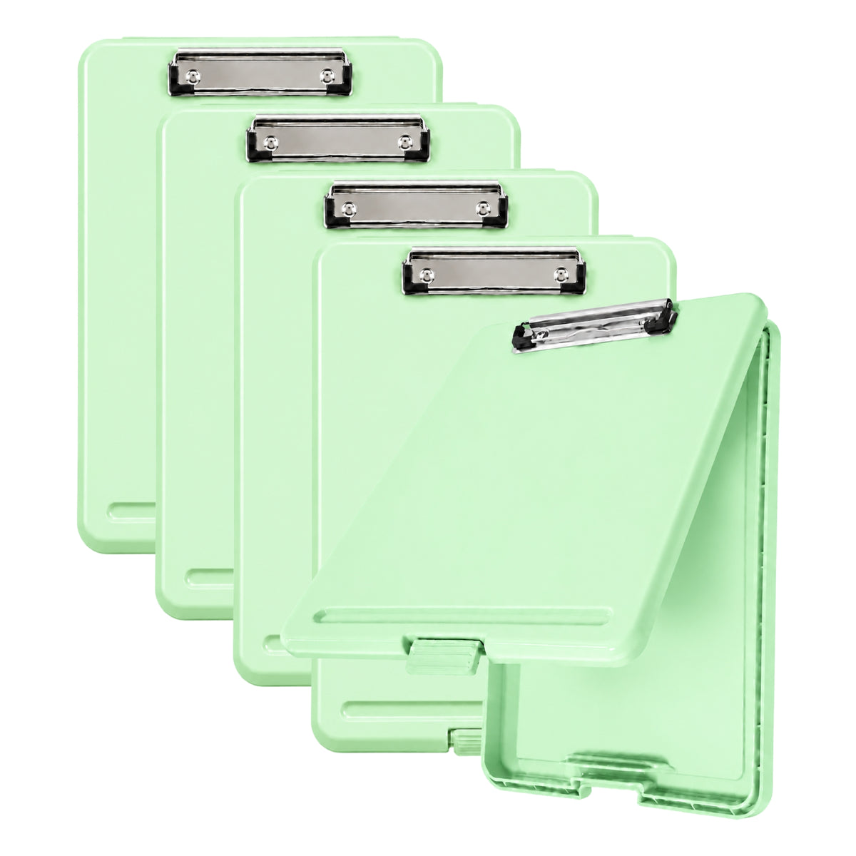 Pack of 5 A4 Pastel Green Plastic Clipboard Box File - Storage Filing Case