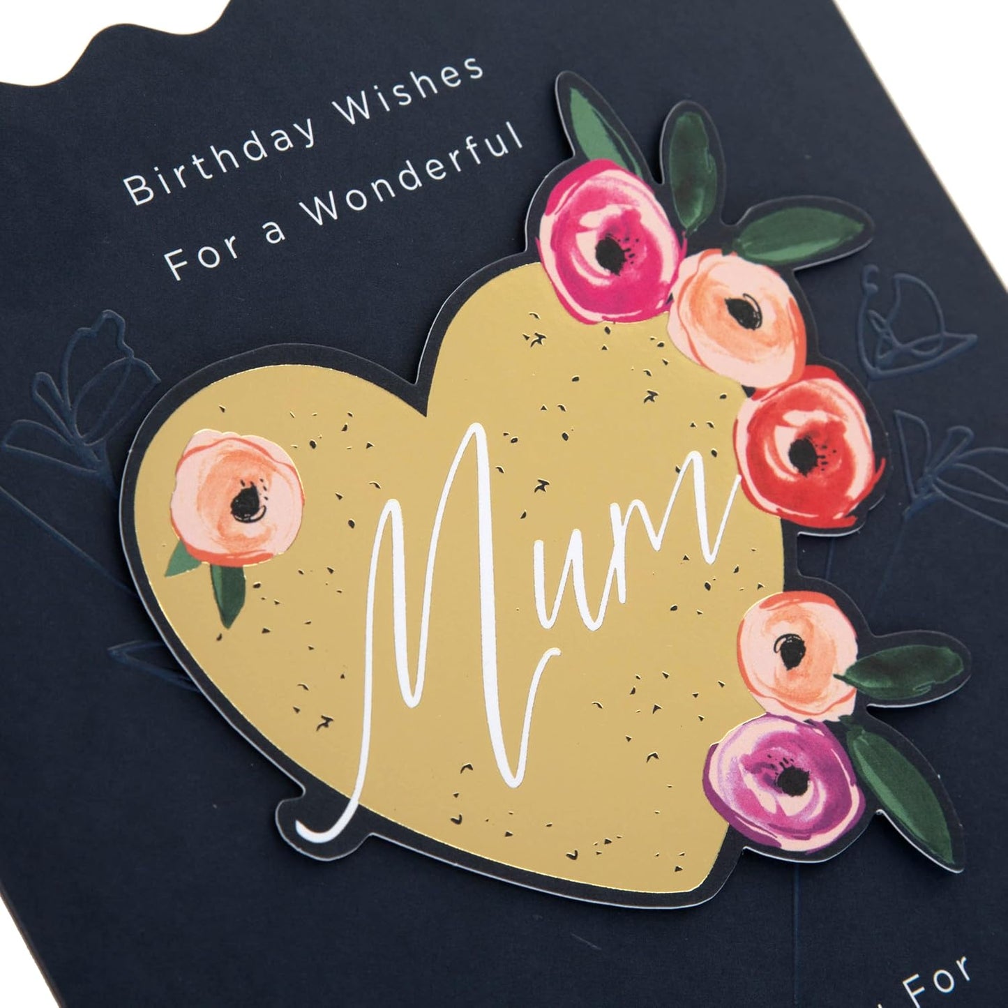 Gold Heart & Pink Flowers Design Mum Birthday Card