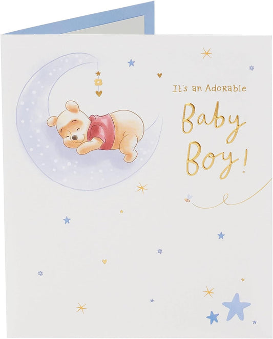 Blue Moon Design Winnie The Pooh New Baby Boy Congratulations Card