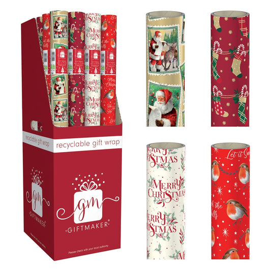 Pack of 4 Vintage Santa Claus Christmas Wrapping Paper Rolls 7m x 69cm