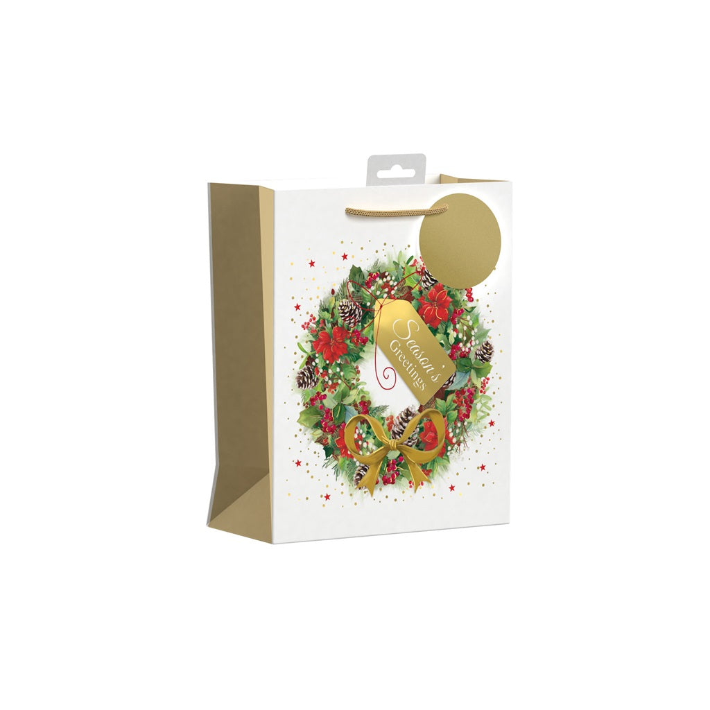 Pack of 12 Christmas Wreath Design Seasonal's Greetings Medium Christmas Gift Bags