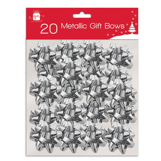 Pack of 20 Silver Christmas Gift Bows