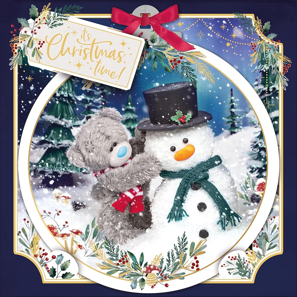 Bear And Snowman 3D Christmas Card With Keepsake Bauble Style Plaque
