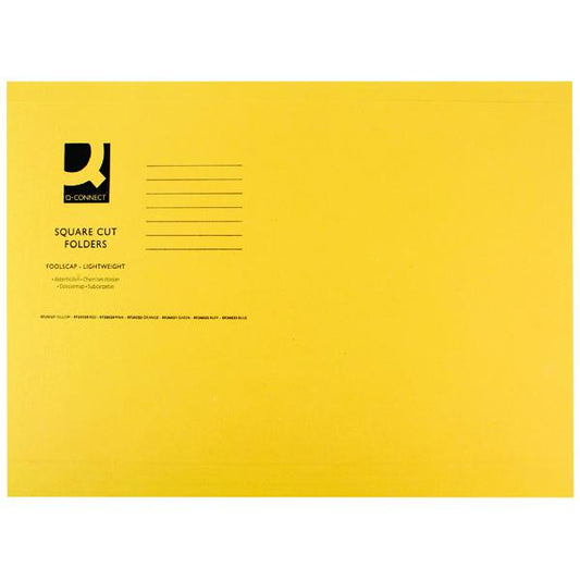 Q-Connect Square Cut Folder Lightweight 180gsm Foolscap Yellow (Pack of 100) KF26027