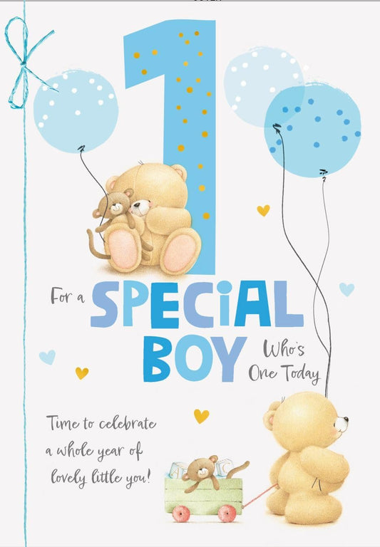 Teddy Design Special Boy 1st Birthday Card