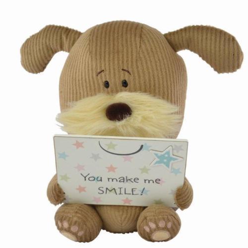 Lots of Woof Soft Toy Dog Holding a Plaque - You make me SMILE 8"
